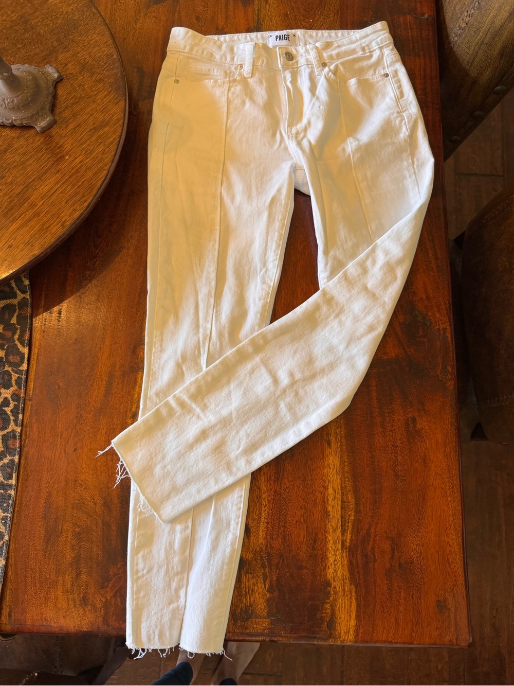 PAIGE White Skinny Jeans with Raw Hem